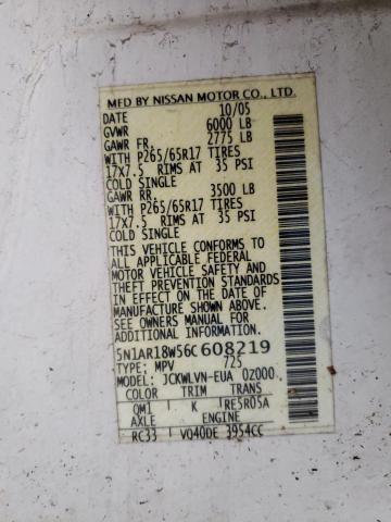 5N1AR18W56C608219 - 2006 NISSAN PATHFINDER LE 白色 照片 13