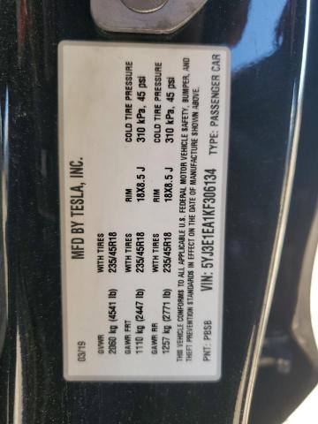 5YJ3E1EA1KF306134 - 2019 TESLA MODEL 3 შავი ფოტო 13