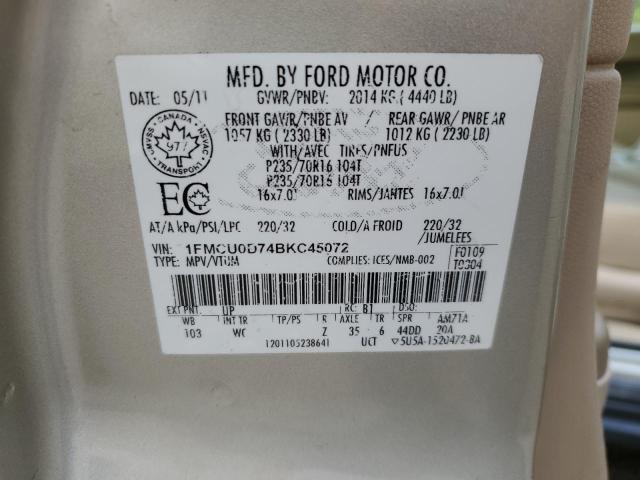 1FMCU0D74BKC45072 - 2011 FORD ESCAPE XLT TAN photo 13