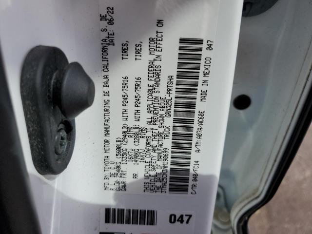 3TMAZ5CN3NM190699 - 2022 TOYOTA TACOMA DOUBLE CAB Weiß Foto 12