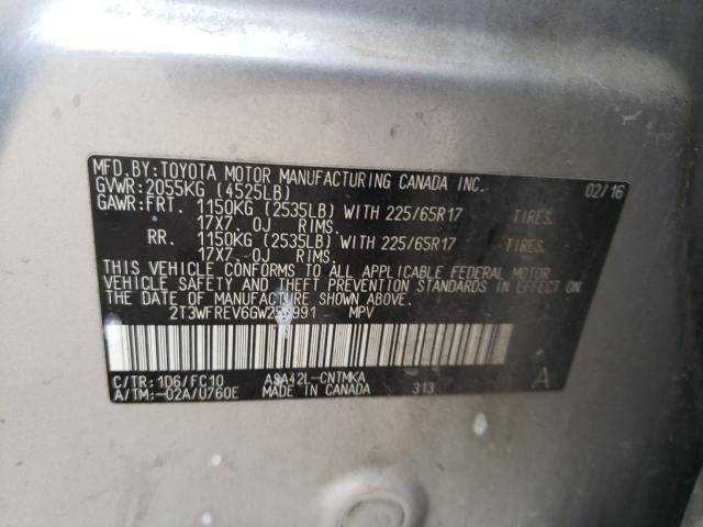 2T3WFREV6GW256991 - 2016 TOYOTA RAV4 XLE SILVER photo 13