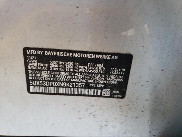 5UX53DP0XN9K21357 - 2022 BMW X3 XDRIVE30I WHITE photo 14