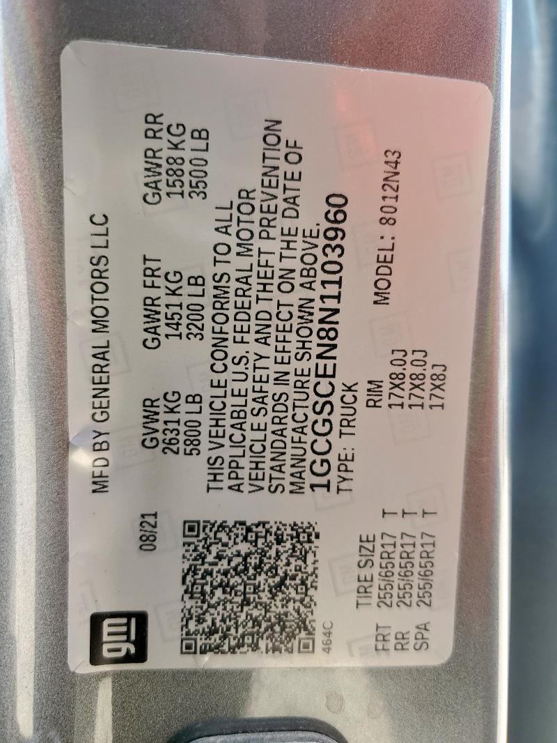 1GCGSCEN8N1103960 - 2022 CHEVROLET COLORADO LT GRAY photo 23