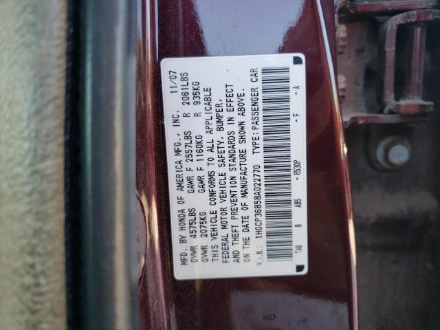 1HGCP36858A022770 - 2008 HONDA ACCORD EXL BURGUNDY photo 12