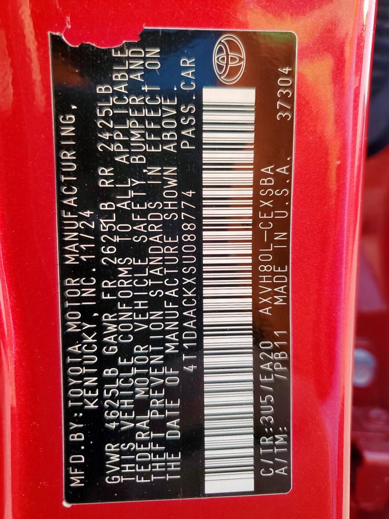 4T1DAACKXSU088774 - 2025 TOYOTA CAMRY XSE 红色 照片 13