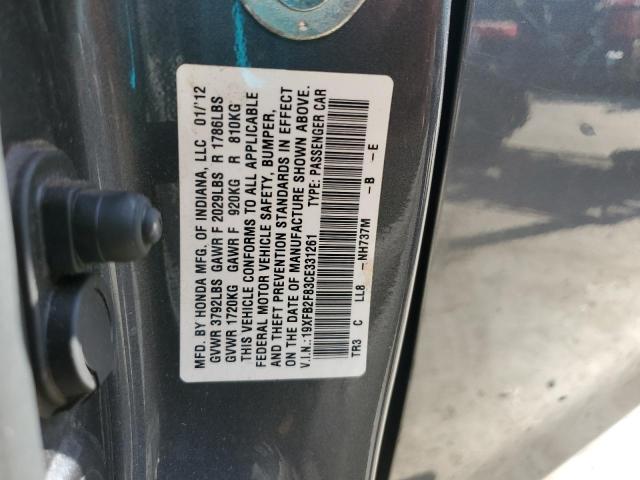 19XFB2F83CE331261 - 2012 HONDA CIVIC EX Gri fotoğraf 12