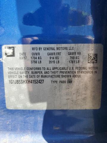 1G1JB5SHXH4152427 - 2017 CHEVROLET SONIC LS ლურჯი ფოტო 12