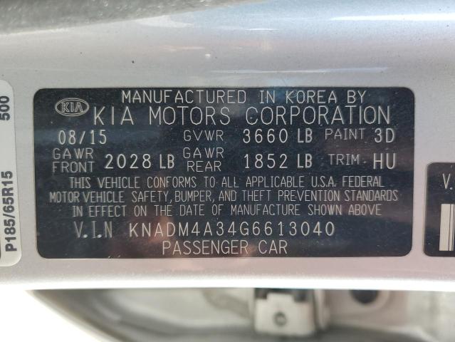 KNADM4A34G6613040 - 2016 KIA RIO LX SILVER photo 13