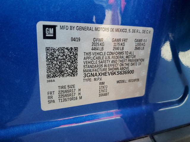 3GNAXHEV6KS636900 - 2019 CHEVROLET EQUINOX LS BLUE photo 13