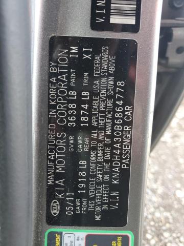 KNADH4A30B6864778 - 2011 KIA RIO BASE GRAY photo 12