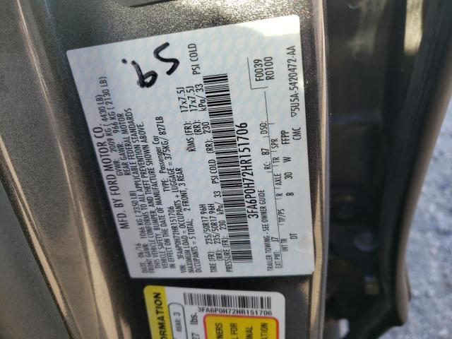 3FA6P0H72HR151706 - 2017 FORD FUSION SE GRAY photo 12