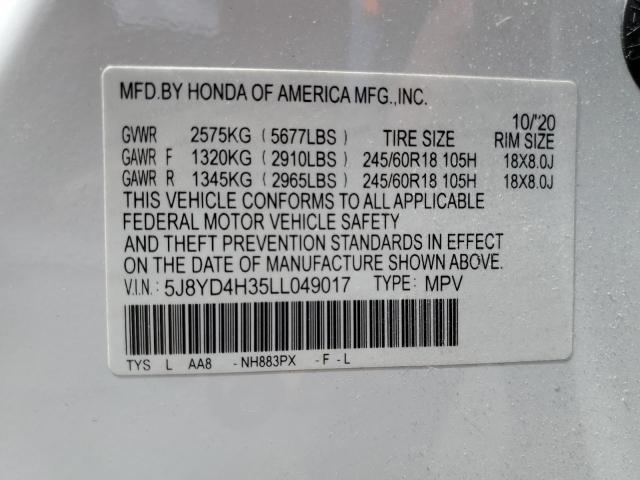 5J8YD4H35LL049017 - 2020 ACURA MDX WHITE photo 13