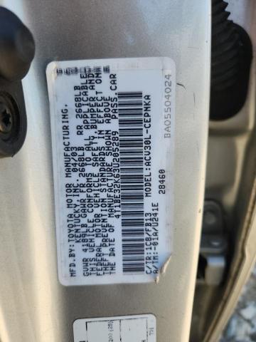 4T1BE32K63U205289 - 2003 TOYOTA CAMRY LE SILVER photo 12