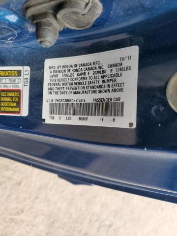 2HGFG3B86CH517315 - 2012 HONDA CIVIC EX BLUE photo 12