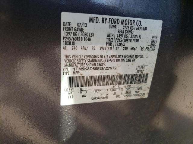 1FM5K8D89EGA27979 - 2014 FORD EXPLORER XLT GRAY photo 12