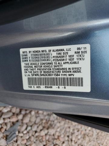 5FNRL5H63CB011584 - 2012 HONDA ODYSSEY EXL BLUE photo 13