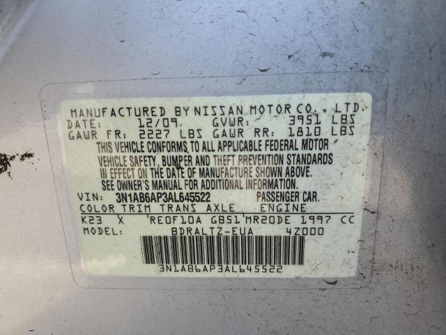 3N1AB6AP3AL645522 - 2010 NISSAN SENTRA 2.0 SILVER photo 12