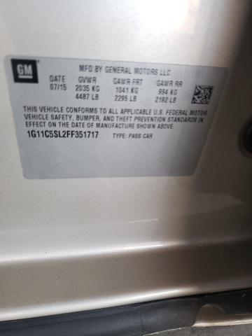 1G11C5SL2FF351717 - 2015 CHEVROLET MALIBU 1LT 银色 照片 12