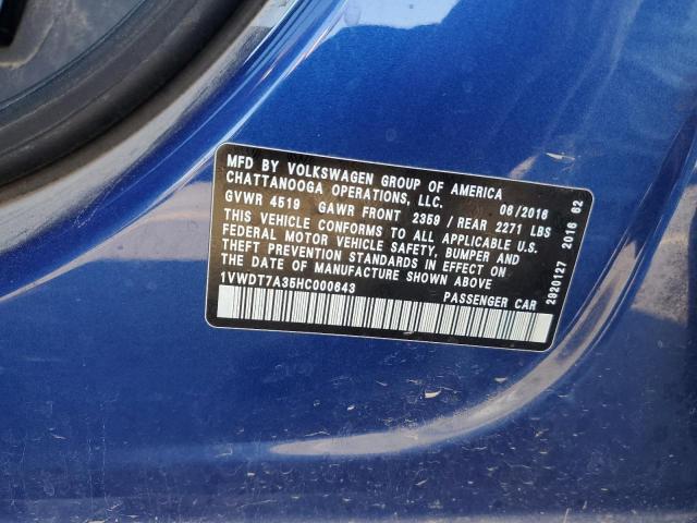 1VWDT7A35HC000643 - 2017 VOLKSWAGEN PASSAT R-LINE Mavi foto 12