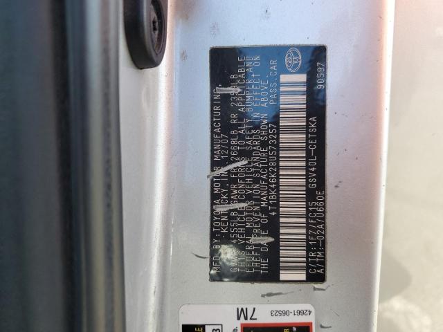 4T1BK46K28U573257 - 2008 TOYOTA CAMRY LE SILVER photo 12