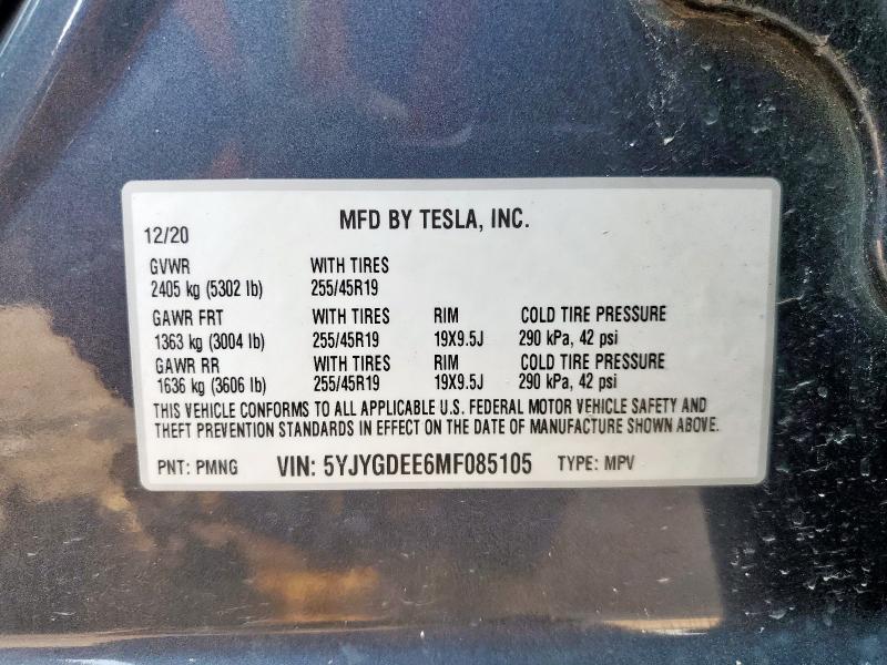 5YJYGDEE6MF085105 - 2021 TESLA MODEL Y CHARCOAL photo 14