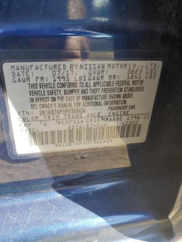 3N1AB7AP0HY366404 - 2017 NISSAN SENTRA S BLUE photo 12