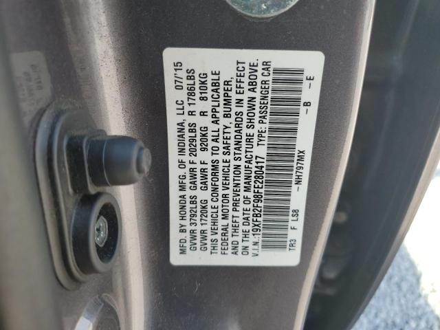 19XFB2F98FE280417 - 2015 HONDA CIVIC EXL ნაცრისფერი ფოტო 12