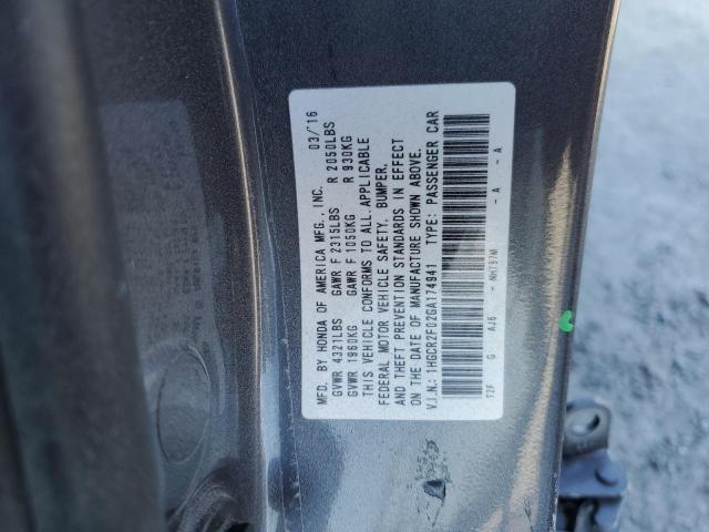 1HGCR2F02GA174941 - 2016 HONDA ACCORD EX GRAY photo 12