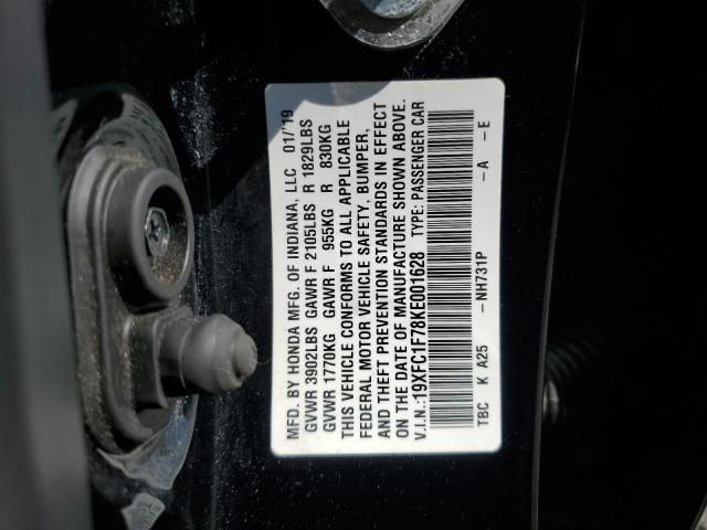 19XFC1F78KE001628 - 2019 HONDA CIVIC EXL შავი ფოტო 12