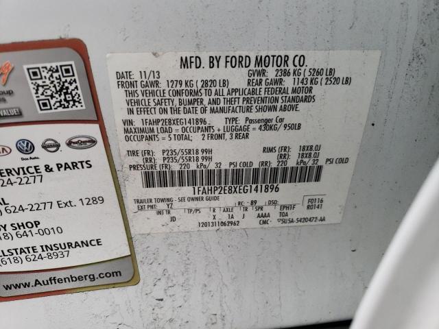 1FAHP2E8XEG141896 - 2014 FORD TAURUS SEL WHITE photo 12