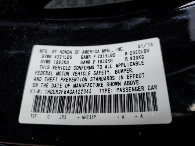 1HGCR2F84GA122345 - 2016 HONDA ACCORD EXL BLACK photo 12