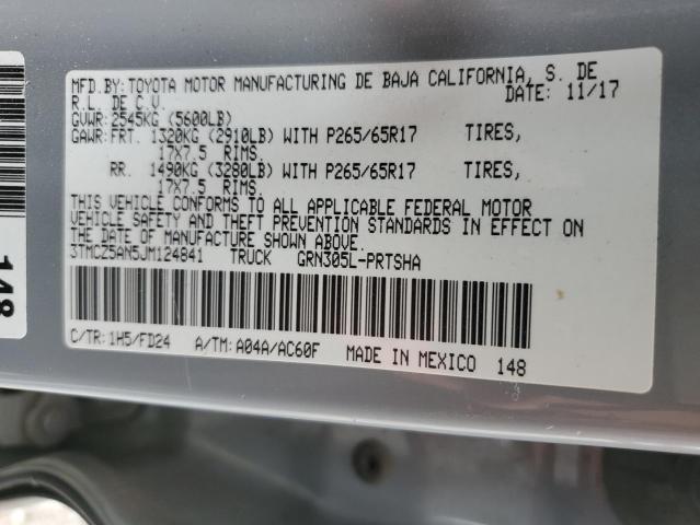 3TMCZ5AN5JM124841 - 2018 TOYOTA TACOMA DOUBLE CAB GRAY photo 12