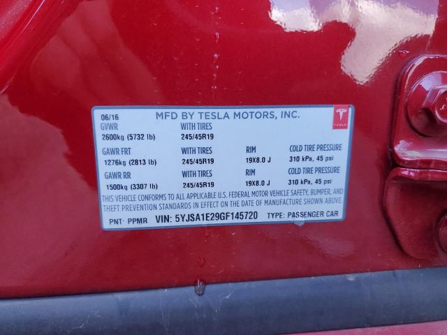 5YJSA1E29GF145720 - 2016 TESLA MODEL S Կարմիր լուսանկար 13