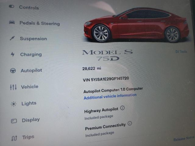 5YJSA1E29GF145720 - 2016 TESLA MODEL S Կարմիր լուսանկար 9