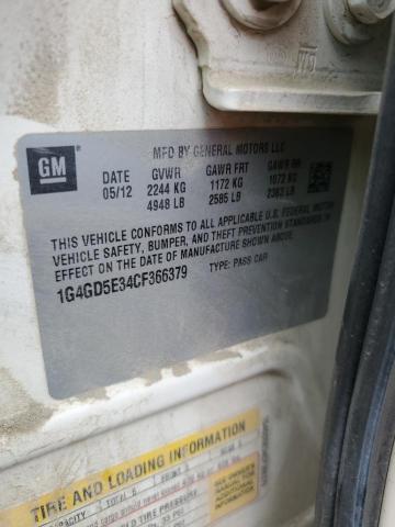 1G4GD5E34CF366379 - 2012 BUICK LACROSSE PREMIUM Սպիտակ լուսանկար 12