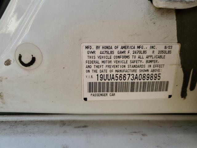 19UUA56673A089895 - 2003 ACURA 3.2TL WHITE photo 12