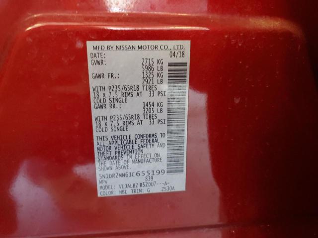 5N1DR2MN6JC655199 - 2018 NISSAN PATHFINDER S Կարմիր լուսանկար 13