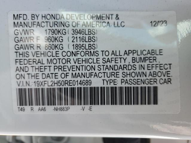 19XFL2H50RE014689 - 2024 HONDA CIVIC LX WHITE photo 13