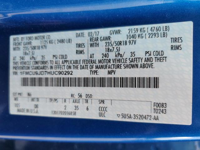 1FMCU9JD7HUC90292 - 2017 FORD ESCAPE TITANIUM BLUE photo 13