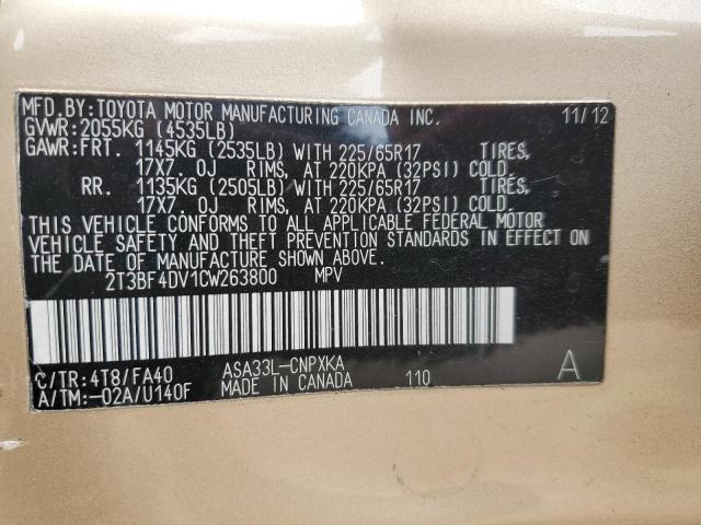 2T3BF4DV1CW263800 - 2012 TOYOTA RAV4 TAN photo 13