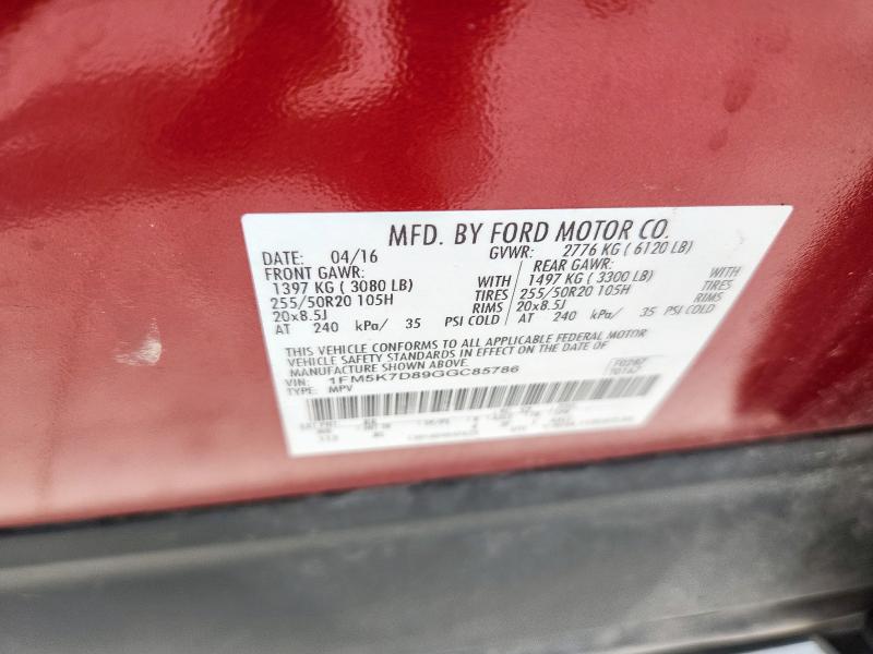 1FM5K7D89GGC85786 - 2016 FORD EXPLORER XLT RED photo 13