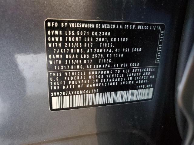 3VV2B7AX6KM047199 - 2019 VOLKSWAGEN TIGUAN SE Gri fotoğraf 13