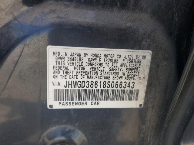 JHMGD38618S066343 - 2008 HONDA FIT SPORT BLACK photo 12