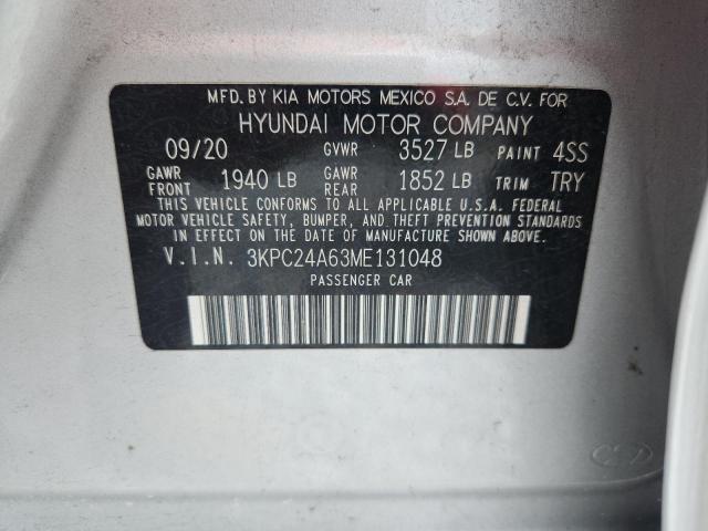 3KPC24A63ME131048 - 2021 HYUNDAI ACCENT SE SILVER photo 13