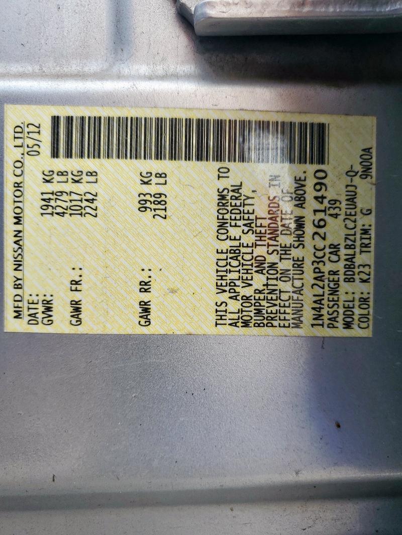 1N4AL2AP3CC261490 - 2012 NISSAN ALTIMA BASE Сріблястий фото 12