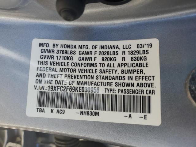 19XFC2F69KE030956 - 2019 HONDA CIVIC LX SILVER photo 12