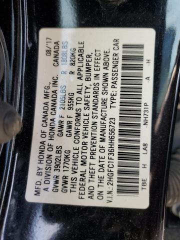 2HGFC1F36HH656723 - 2017 HONDA CIVIC EX 黑色 照片 12