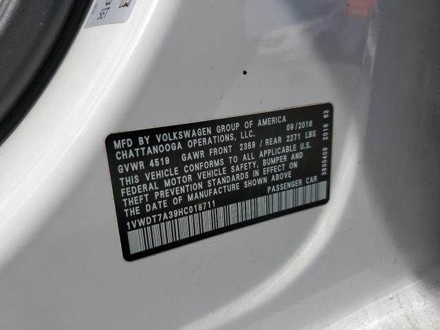 1VWDT7A39HC018711 - 2017 VOLKSWAGEN PASSAT R-LINE Ağ foto 12