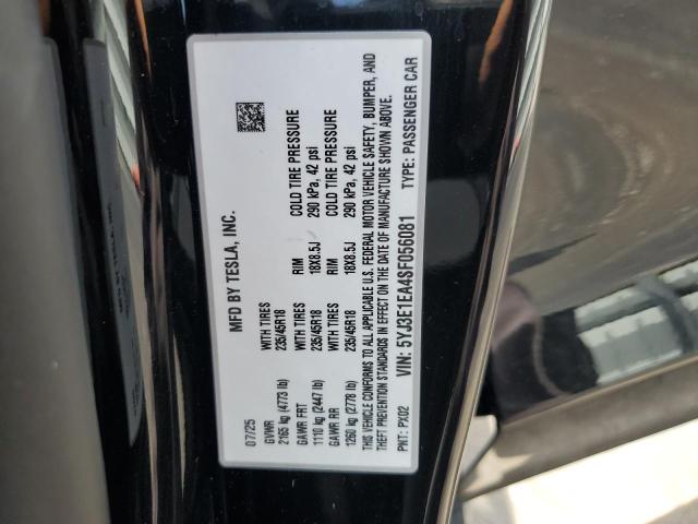 5YJ3E1EA4SF056081 - 2025 TESLA MODEL 3 BLACK photo 13