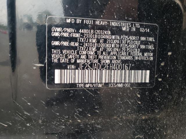 JF2SJADC2FH400167 - 2015 SUBARU FORESTER 2.5I PREMIUM შავი ფოტო 12